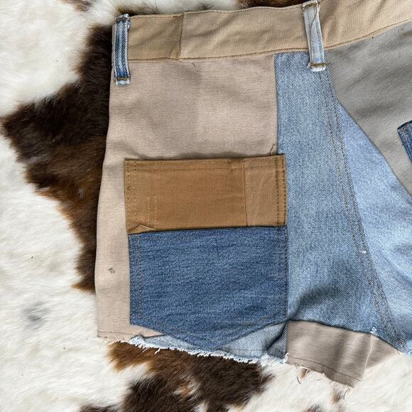 CARHARTT REWORKED PATCHWORK JEANS SHORTS NWOT SZ:28 - Picture 7 of 8